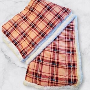 Lavish Home Pink-Reds Plaid Sherpa Lined 50"x 60" Throw Blanket